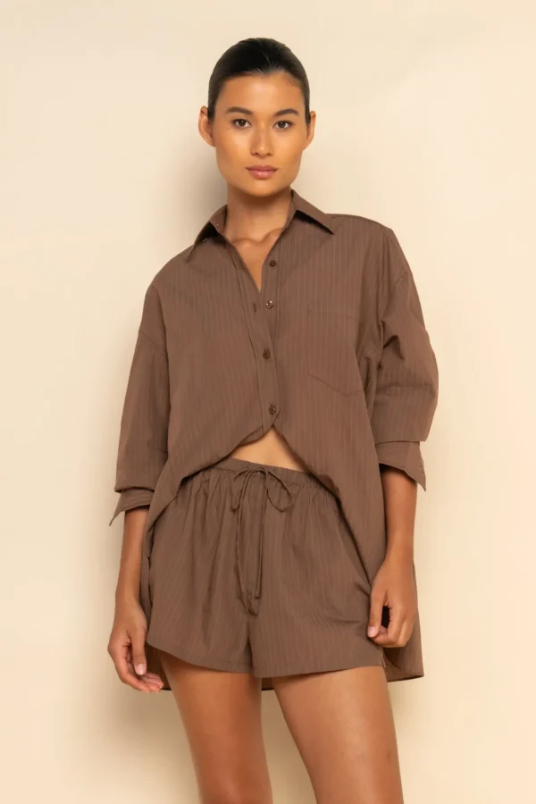 ELCE Swim REMI SHIRT - MOCHA PINSTRIPE* Selalu | Tops