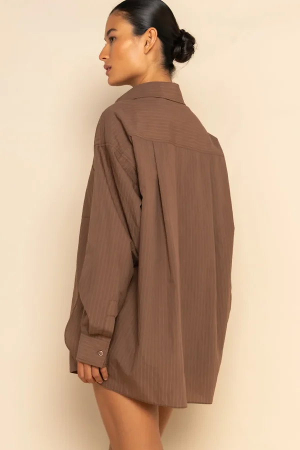 ELCE Swim REMI SHIRT - MOCHA PINSTRIPE* Selalu | Tops